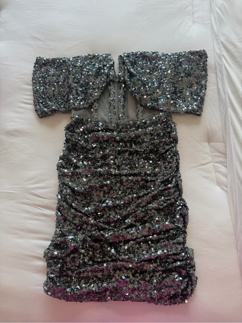 Off-Shoulder Party Dress - Silver